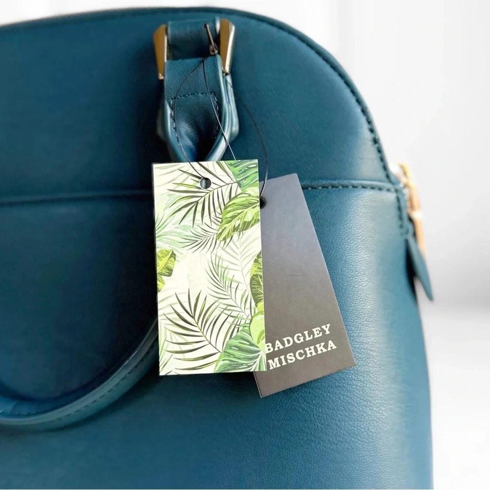 NWT Badgley Mischka Diamond Quilted Dome Satchel – Dark Green Teal Studded - Picture 14 of 14